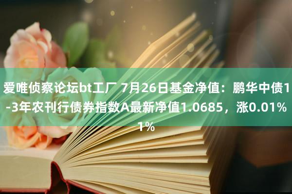 爱唯侦察论坛bt工厂 7月26日基金净值：鹏华中债1-3年农刊行债券指数A最新净值1.0685，涨0.01%