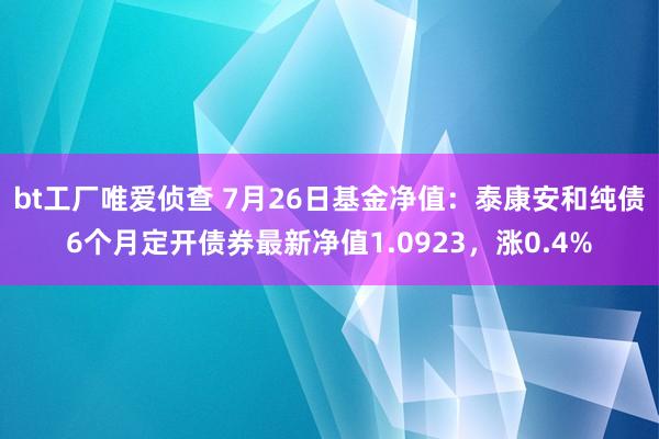 bt工厂唯爱侦查 7月26日基金净值：泰康安和纯债6个月定开债券最新净值1.0923，涨0.4%